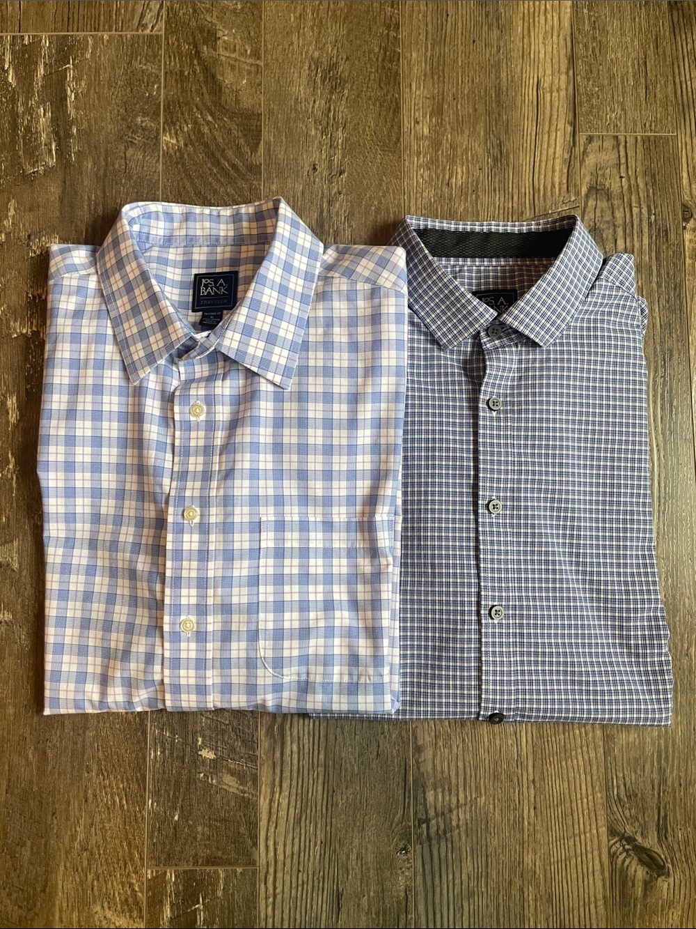 Jos. A. Bank Light Blue and Navy Checked Dress Shirts - Two-Pack Size XL